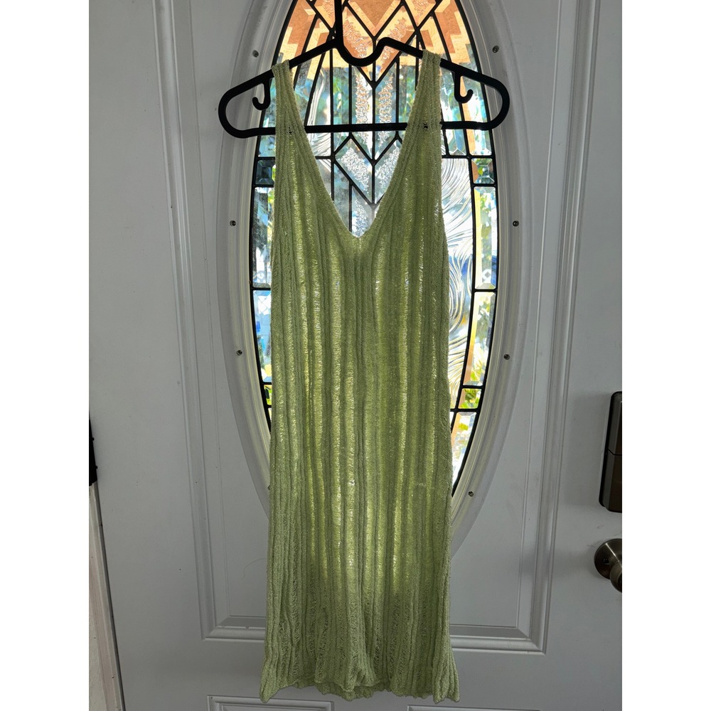 Wild Fable Lime Green Knit V-Neck Sleeveless Midi Dress Cover Up Womens Medium